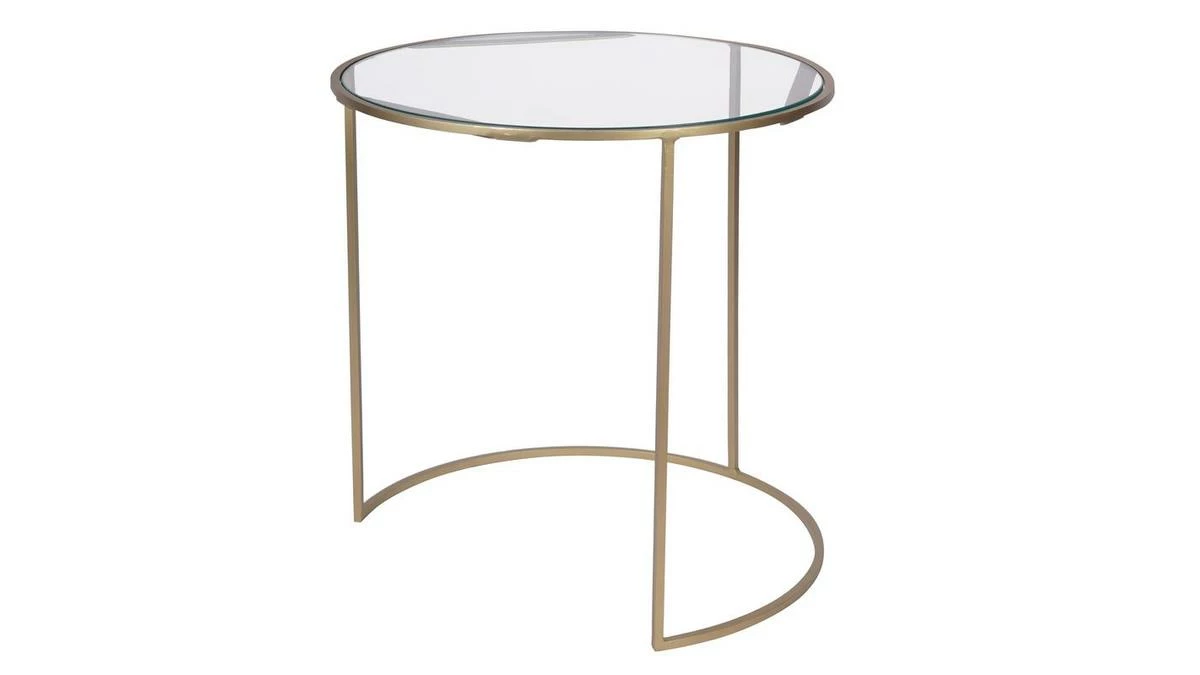 Tables D'appoint Gigognes En Verre Teinté Rose Et Métal Doré (lot De 2) JANE 6 Tables D'appoint Gigognes En Verre Teinté Rose Et Métal Doré (lot De 2) JANE – Image 4
