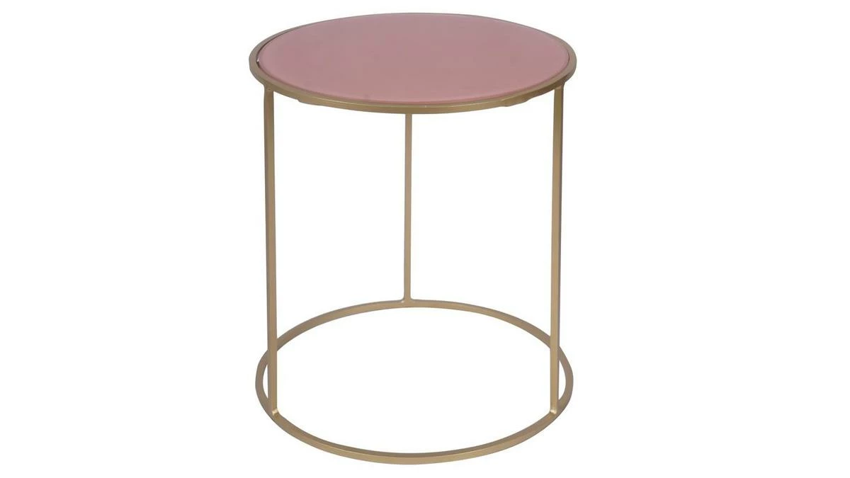 Tables D'appoint Gigognes En Verre Teinté Rose Et Métal Doré (lot De 2) JANE 7 Tables D'appoint Gigognes En Verre Teinté Rose Et Métal Doré (lot De 2) JANE – Image 5