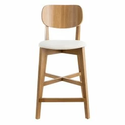 Tabouret De Bar Chêne Et Assise Blanche H65 Cm LUCIA