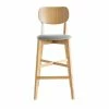 Tabouret De Bar Chêne Et Assise Gris Chiné H75 Cm LUCIA
