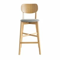 Tabouret De Bar Chêne Et Assise Gris Chiné H75 Cm LUCIA