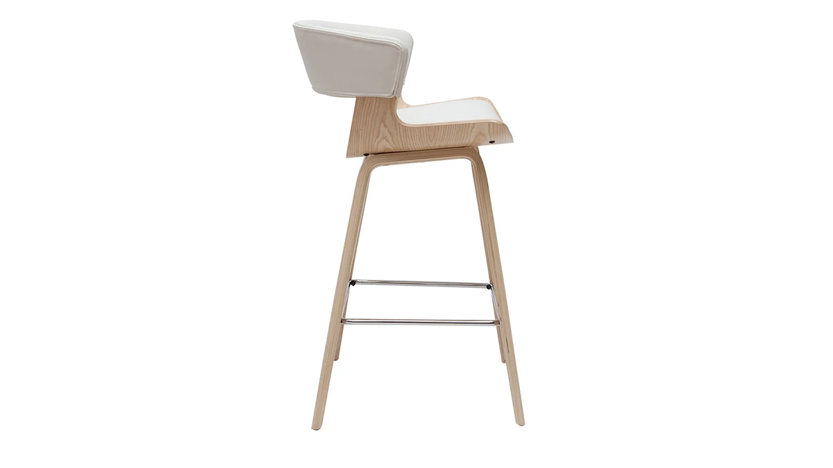 Tabouret De Bar Design Blanc Et Bois Clair H65 Cm SYRAH 5 Tabouret De Bar Design Blanc Et Bois Clair H65 Cm SYRAH – Image 3
