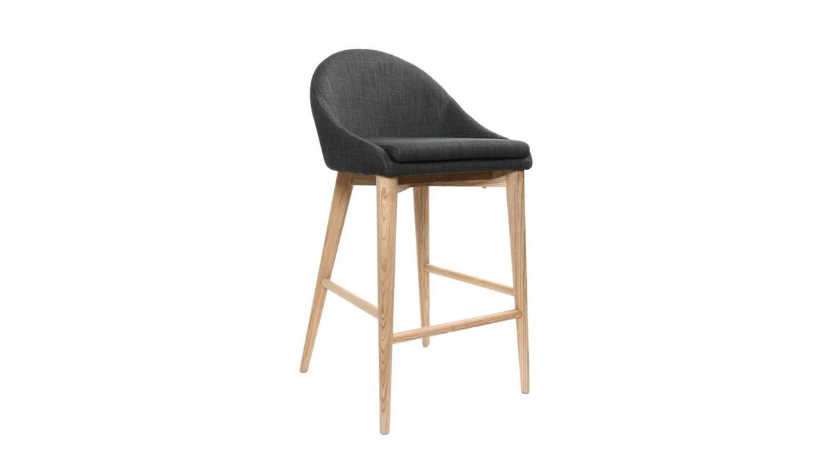Tabouret De Bar Design En Tissu Gris Anthracite Et Bois Clair 65 Cm DALIA 4 Tabouret De Bar Design En Tissu Gris Anthracite Et Bois Clair 65 Cm DALIA – Image 2