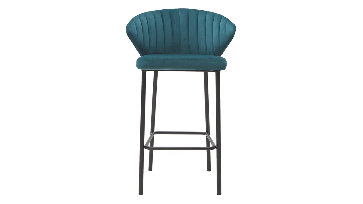 Tabouret De Bar Design En Tissu Velours Gaufré Bleu Pétrole Et Métal Noir H68 Cm DALLY 3 Tabouret De Bar Design En Tissu Velours Gaufré Bleu Pétrole Et Métal Noir H68 Cm DALLY