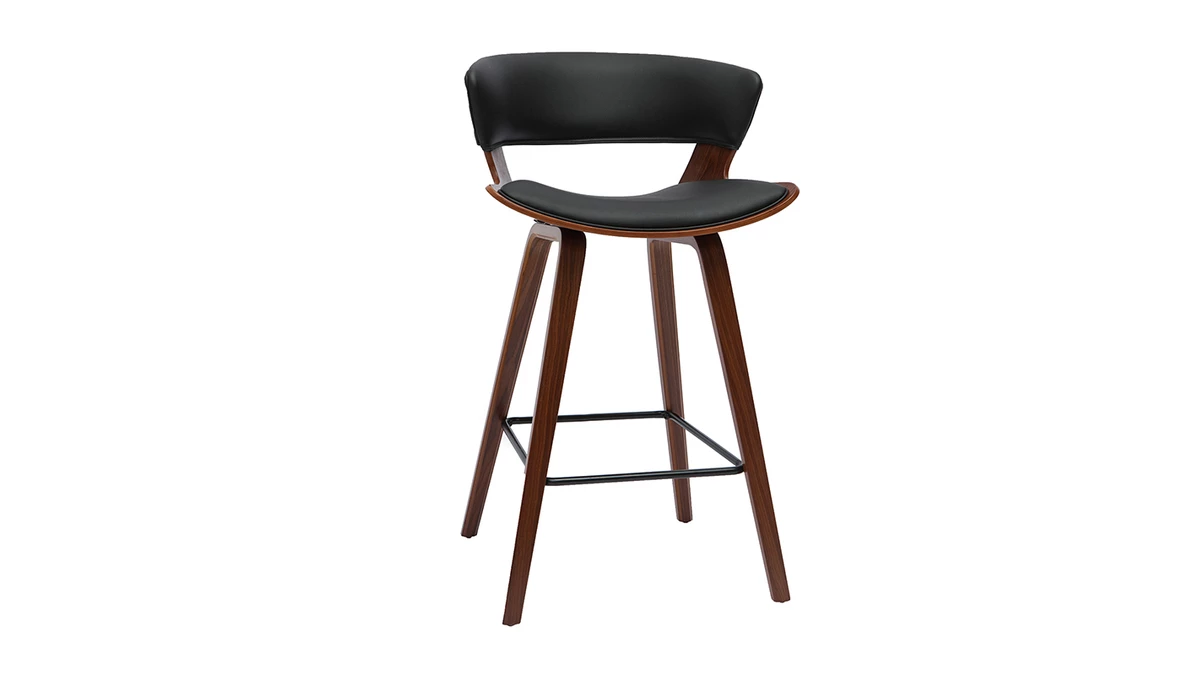 Tabouret De Bar Design Noir Et Bois Foncé H65 Cm SYRAH 3 Tabouret De Bar Design Noir Et Bois Foncé H65 Cm SYRAH – Image 2