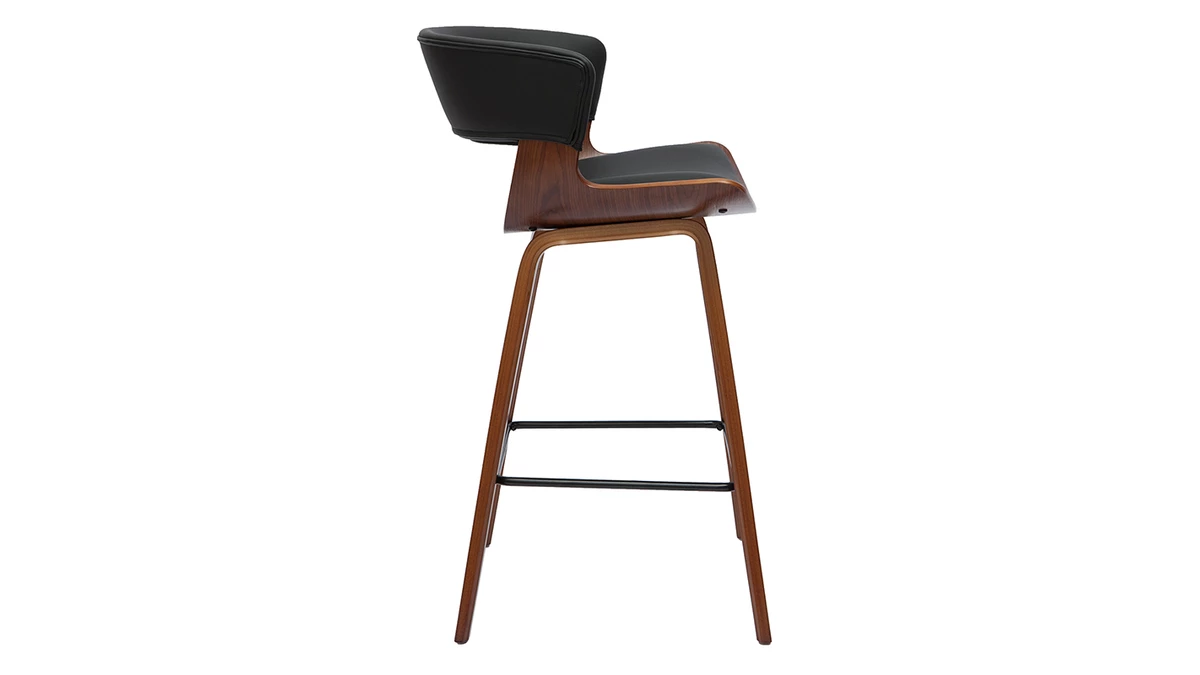 Tabouret De Bar Design Noir Et Bois Foncé H65 Cm SYRAH 4 Tabouret De Bar Design Noir Et Bois Foncé H65 Cm SYRAH – Image 3