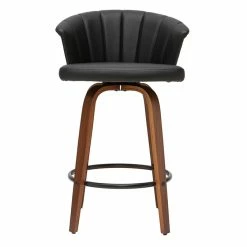 Tabouret De Bar Design Pivotant Noir Et Bois Foncé H65cm ALBIN