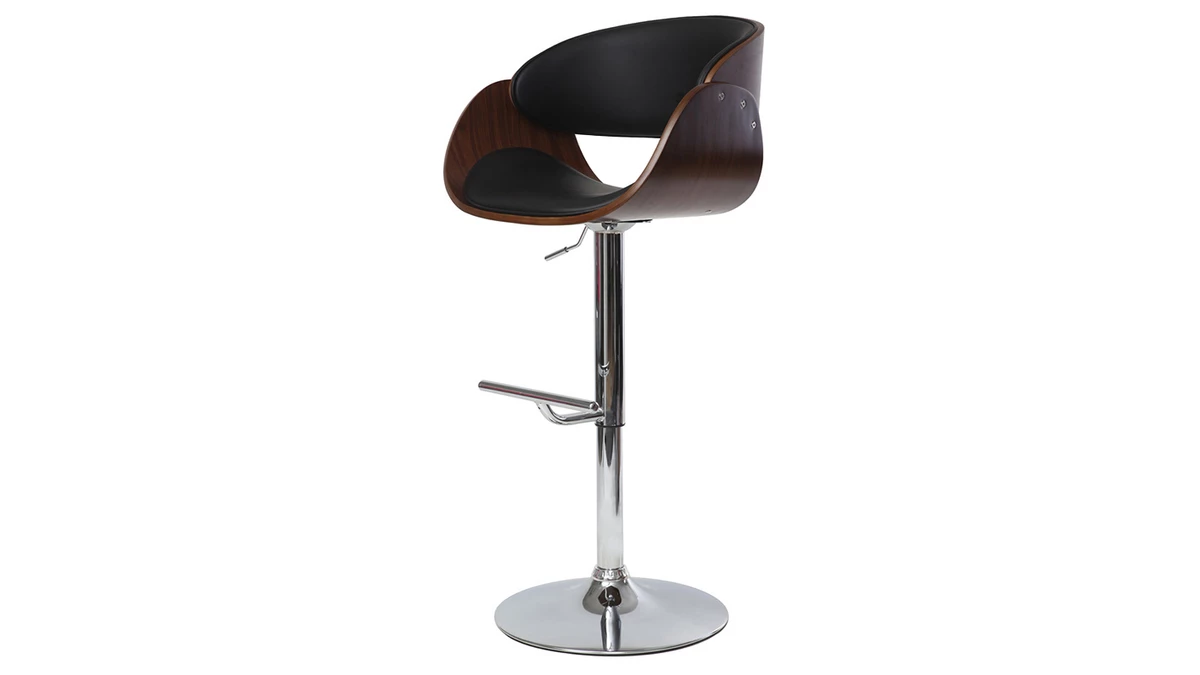 Tabouret De Bar Design Réglable Noir Et Bois Foncé BENT 4 Tabouret De Bar Design Réglable Noir Et Bois Foncé BENT – Image 2
