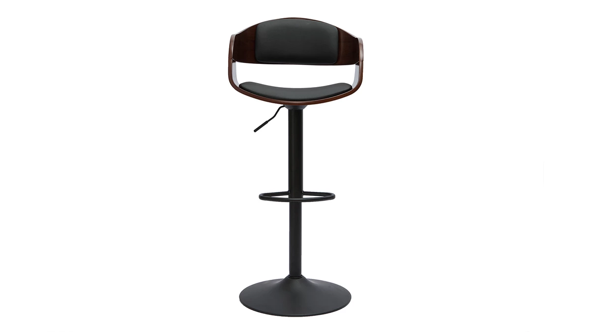 Tabouret De Bar Design Réglable Noir Et Bois Foncé EUSTACHE 3 Tabouret De Bar Design Réglable Noir Et Bois Foncé EUSTACHE