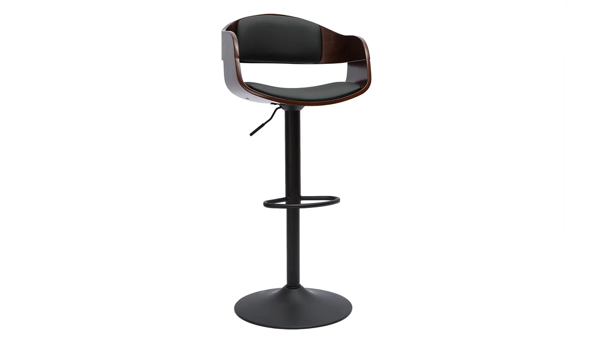 Tabouret De Bar Design Réglable Noir Et Bois Foncé EUSTACHE 4 Tabouret De Bar Design Réglable Noir Et Bois Foncé EUSTACHE – Image 2