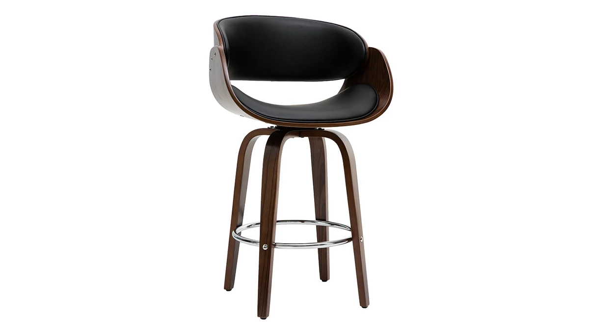 Tabouret De Bar Pivotant Noir Et Bois Foncé 65 Cm BENT 4 Tabouret De Bar Pivotant Noir Et Bois Foncé 65 Cm BENT – Image 2
