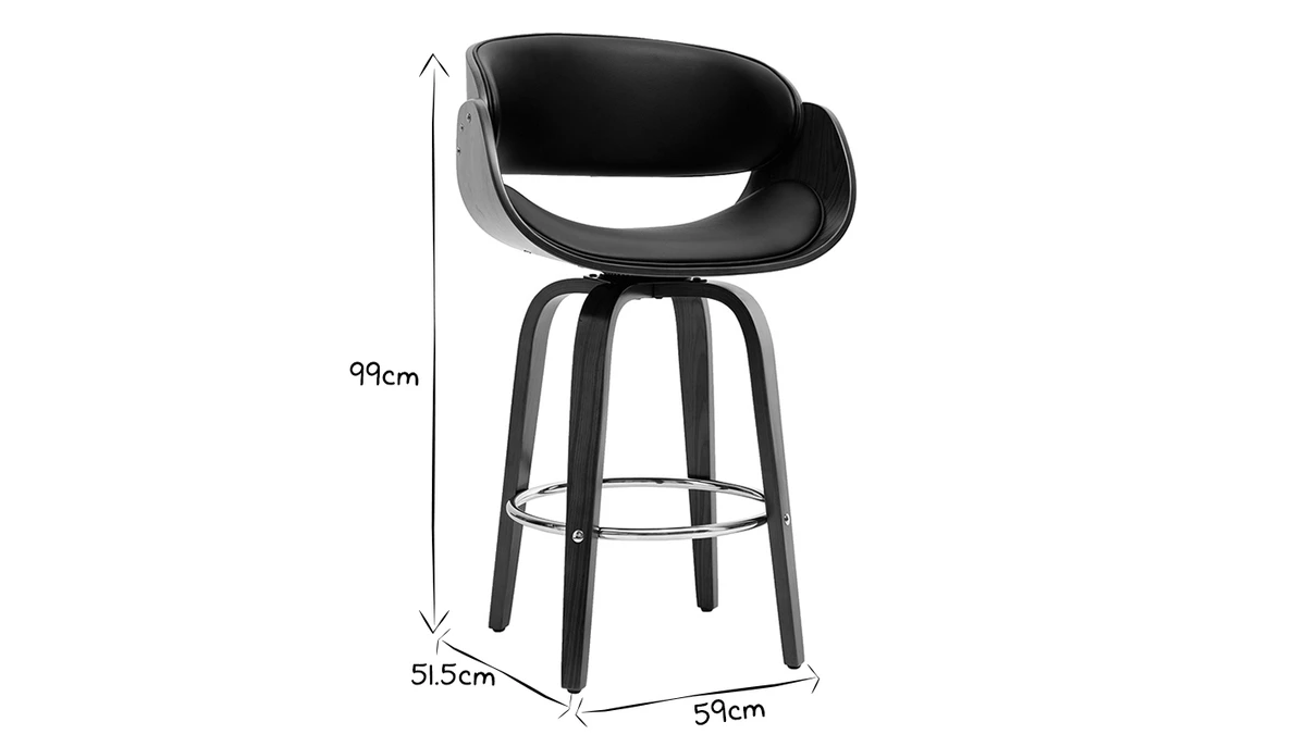 Tabouret De Bar Pivotant Noir Et Bois Foncé 65 Cm BENT 8 Tabouret De Bar Pivotant Noir Et Bois Foncé 65 Cm BENT – Image 6