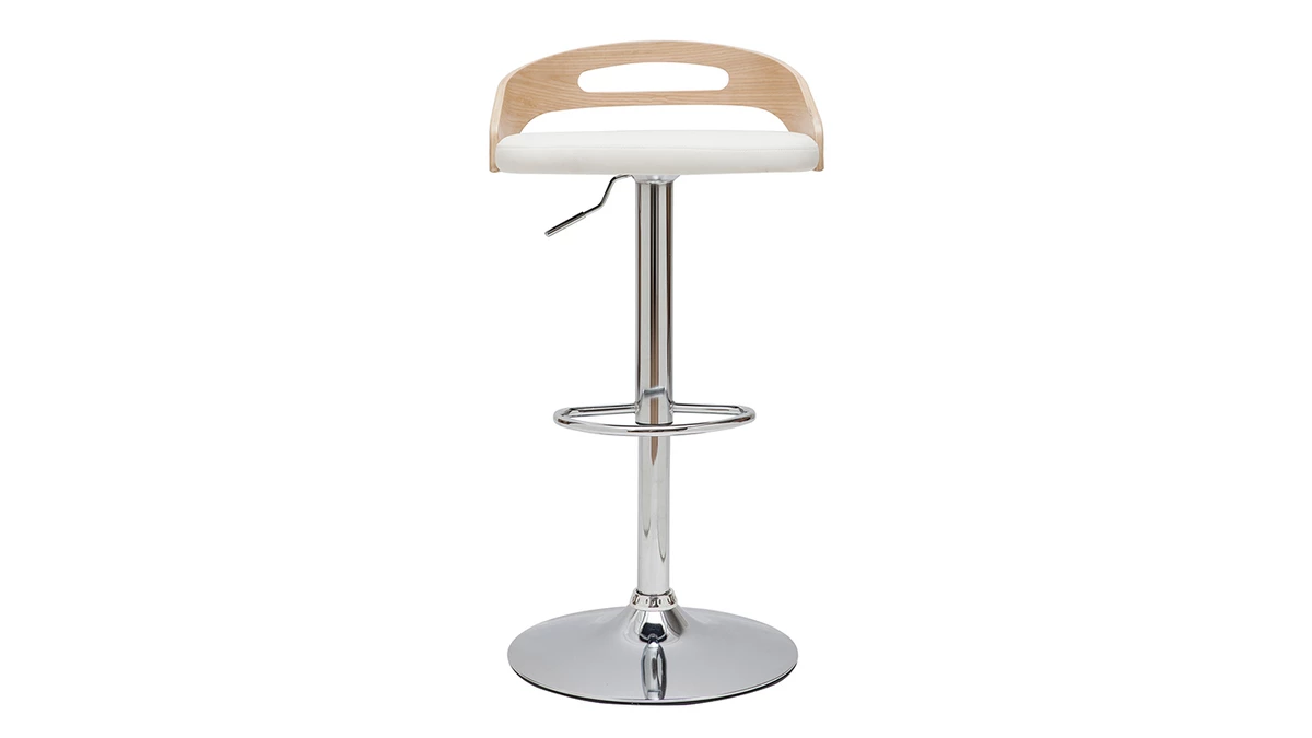 Tabouret De Bar Réglable Design Bois Clair Et Polyuréthane Blanc MANO 3 Tabouret De Bar Réglable Design Bois Clair Et Polyuréthane Blanc MANO