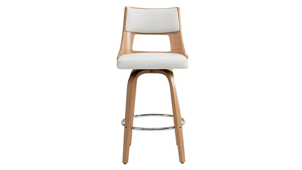 Tabouret De Bar Scandinave Pivotant Blanc Et Bois Clair GARBO 3 Tabouret De Bar Scandinave Pivotant Blanc Et Bois Clair GARBO