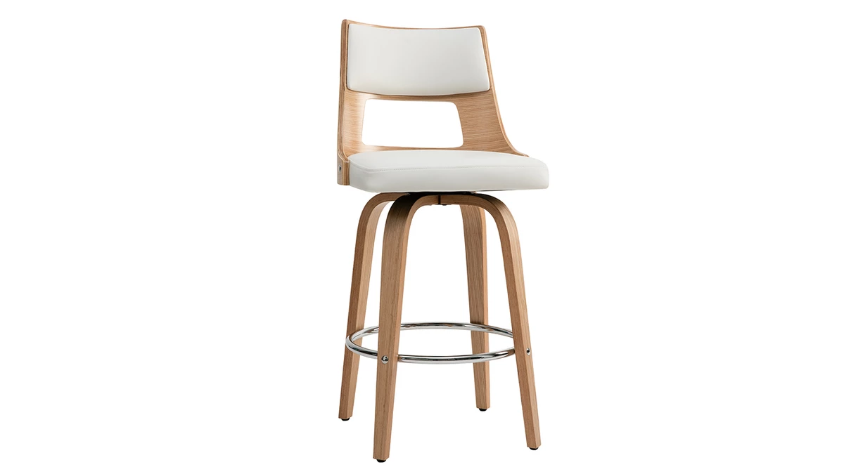 Tabouret De Bar Scandinave Pivotant Blanc Et Bois Clair GARBO 4 Tabouret De Bar Scandinave Pivotant Blanc Et Bois Clair GARBO – Image 2