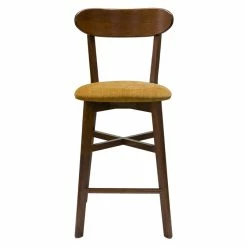 Tabouret De Bar Vintage Noyer Et Jaune Moutarde H65 Cm DOVE