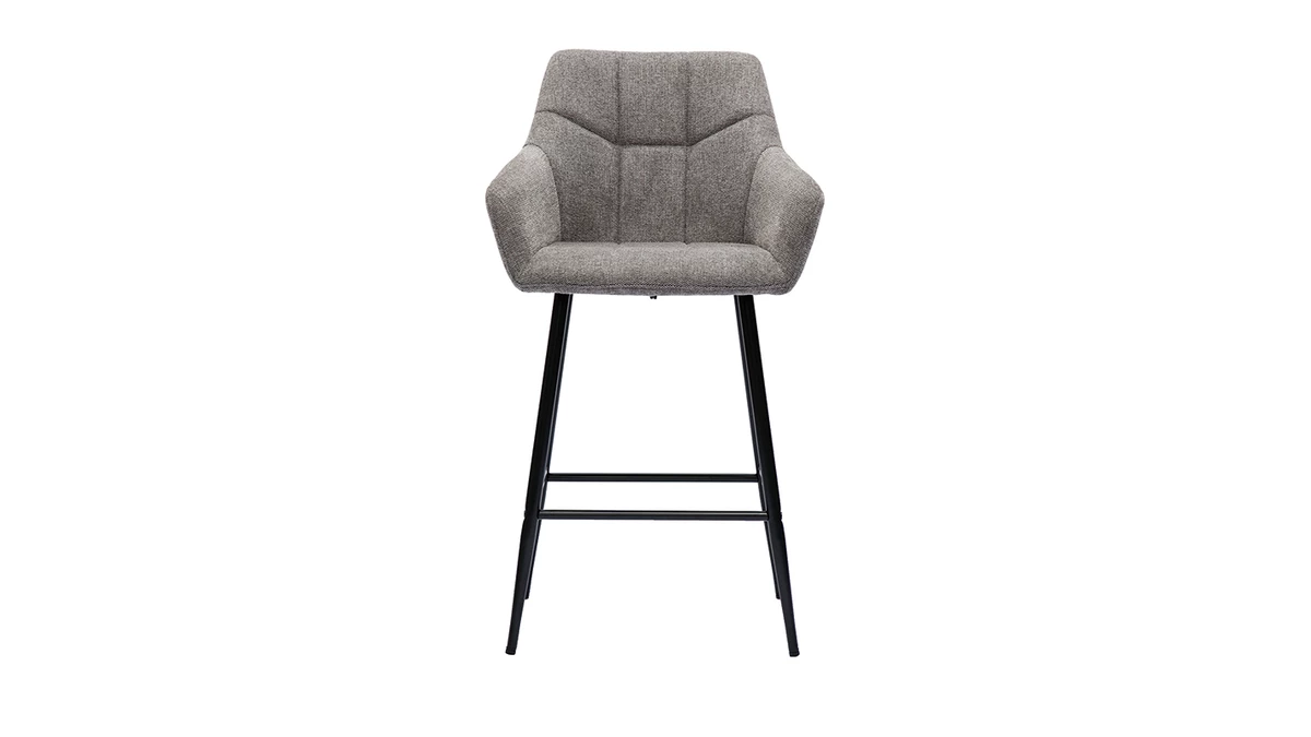 Tabourets De Bar Avec Sièges Matelassés En Tissu Effet Velours Texturé Gris Et Métal Noir H65 Cm (lot De 2) MONTERO 4 Tabourets De Bar Avec Sièges Matelassés En Tissu Effet Velours Texturé Gris Et Métal Noir H65 Cm (lot De 2) MONTERO – Image 2