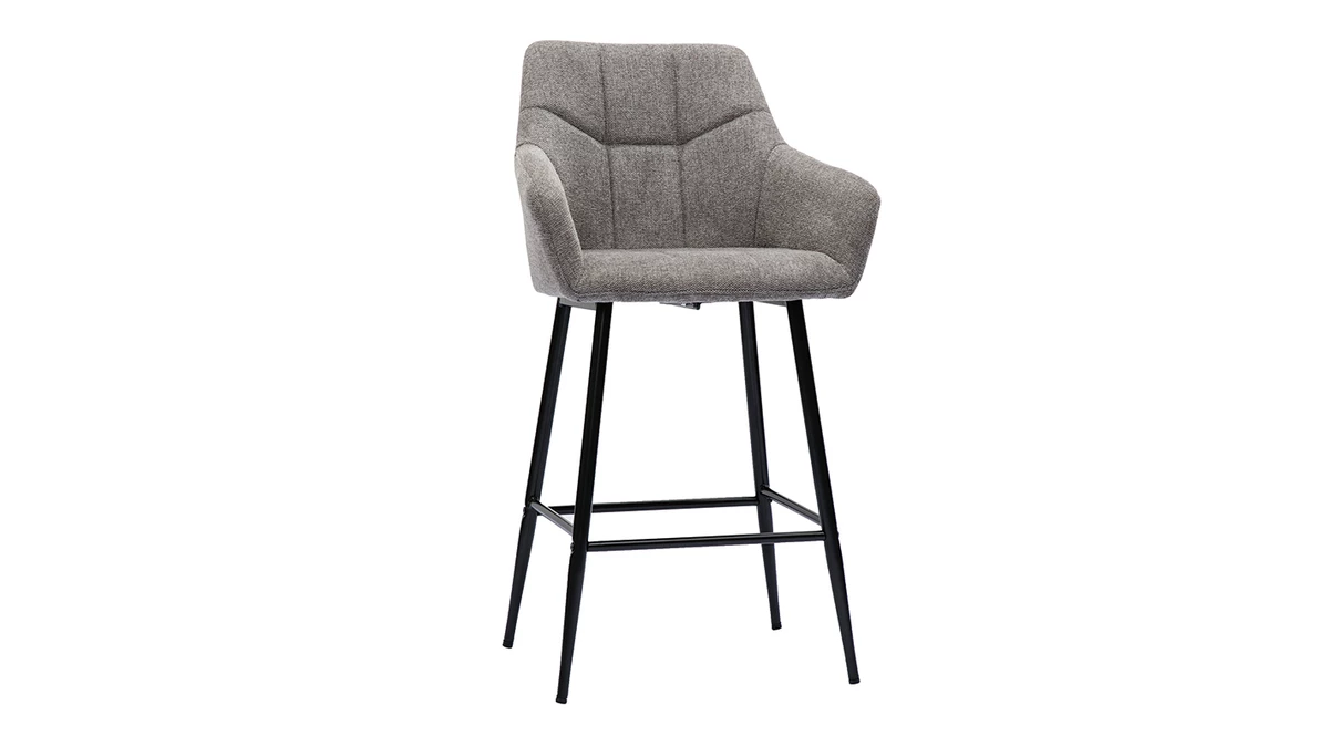 Tabourets De Bar Avec Sièges Matelassés En Tissu Effet Velours Texturé Gris Et Métal Noir H65 Cm (lot De 2) MONTERO 5 Tabourets De Bar Avec Sièges Matelassés En Tissu Effet Velours Texturé Gris Et Métal Noir H65 Cm (lot De 2) MONTERO – Image 3