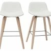 Tabourets De Bar Design Blanc Et Bois Clair H65 Cm (lot De 2) NONIE
