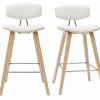 Tabourets De Bar Design Blanc Et Bois Clair H69 Cm (lot De 2) VASCO