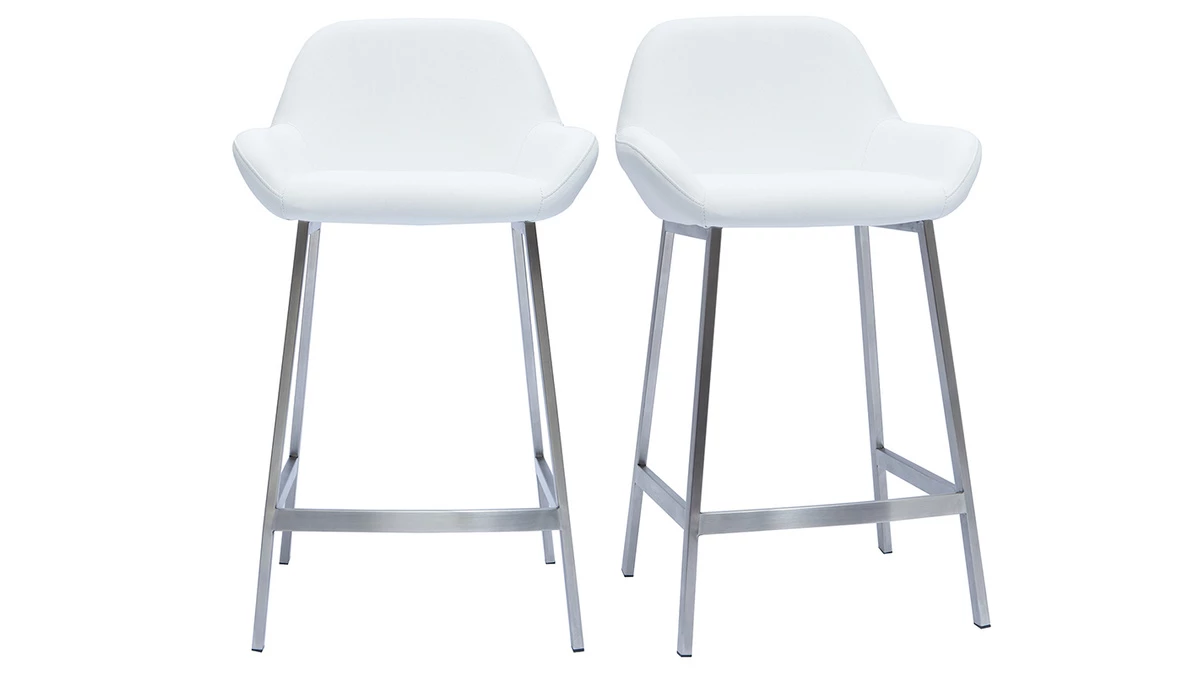Tabourets De Bar Design Blancs Et Pieds Métal (lot De 2) RINGER 3 Tabourets De Bar Design Blancs Et Pieds Métal (lot De 2) RINGER