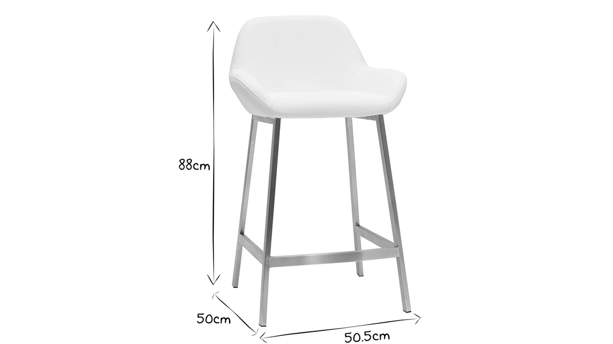 Tabourets De Bar Design Blancs Et Pieds Métal (lot De 2) RINGER 9 Tabourets De Bar Design Blancs Et Pieds Métal (lot De 2) RINGER – Image 7