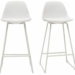 Tabourets De Bar Design Blancs Pieds Métal 65 Cm (lot De 2) FRANZ