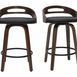 Tabourets De Bar Design Bois Foncé Et Polyuréthane Noir 65cm (lot De 2) MANO