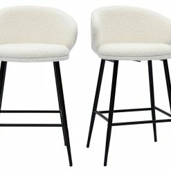 Tabourets De Bar Design En Tissu Effet Laine Bouclée Et Métal Noir (lot De 2) ROSALIE
