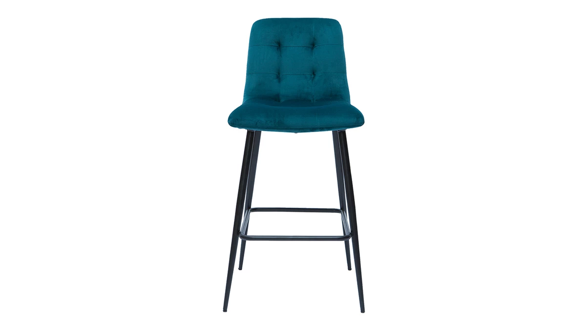 Tabourets De Bar Design En Tissu Velours Gaufré Bleu Pétrole Et Métal H65 Cm (lot De 2) ESCAPE 4 Tabourets De Bar Design En Tissu Velours Gaufré Bleu Pétrole Et Métal H65 Cm (lot De 2) ESCAPE – Image 2