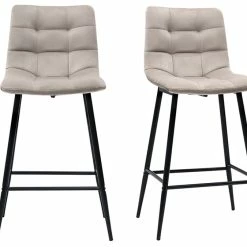 Tabourets De Bar Design En Velours Taupe H65 Cm (lot De 2) MAXWELL