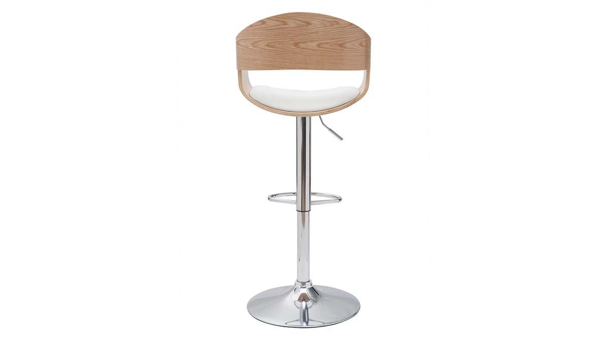 Tabourets De Bar Design Réglables En Polyuréthane Blanc Et Bois Clair (lot De 2) EUSTACHE 7 Tabourets De Bar Design Réglables En Polyuréthane Blanc Et Bois Clair (lot De 2) EUSTACHE – Image 5
