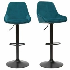 Tabourets De Bar Design Réglables Velours Bleu Pétrole (lot De 2) HOLO
