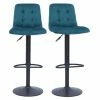 Tabourets De Bar Design Réglables Velours Gaufré Bleu Pétrole (lot De 2) ESCAPE