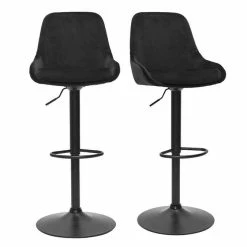 Tabourets De Bar Design Réglables Velours Noir (lot De 2) HOLO