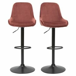 Tabourets De Bar Design Réglables Velours Rouge Tomette (lot De 2) HOLO
