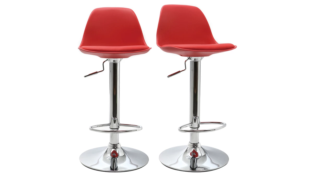 Tabourets De Bar Design Rouges (lot De 2) STEEVY 3 Tabourets De Bar Design Rouges (lot De 2) STEEVY