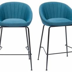 Tabourets De Bar Design Tissu Bleu Canard 65 Cm (lot De 2) SHERU