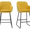 Tabourets De Bar En Tissu Effet Velours Jaune Moutarde H65 Cm (lot De 2) AMIKA