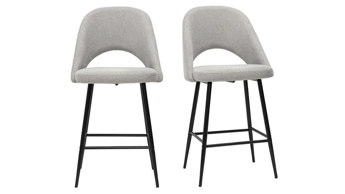 Tabourets De Bar En Tissu Effet Velours Texturé Gris H65 Cm (lot De 2) COSETTE 3 Tabourets De Bar En Tissu Effet Velours Texturé Gris H65 Cm (lot De 2) COSETTE