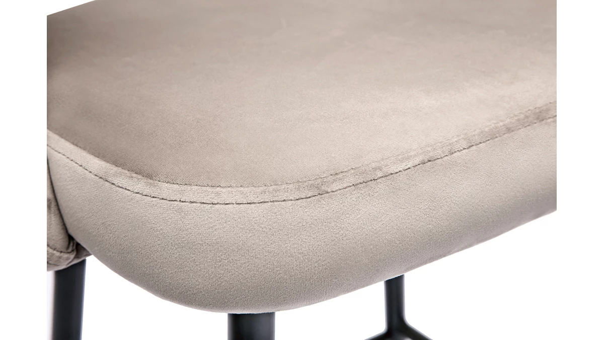 Tabourets De Bar En Velours Taupe Et Métal H65 Cm (lot De 2) COSETTE 8 Tabourets De Bar En Velours Taupe Et Métal H65 Cm (lot De 2) COSETTE – Image 6