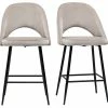 Tabourets De Bar En Velours Taupe Et Métal H65 Cm (lot De 2) COSETTE