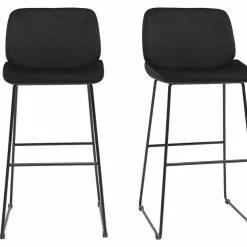 Tabourets De Bar Fixes En Tissu Velours Noir Pieds Métal Noir H65 (lot De 2) KAOLY