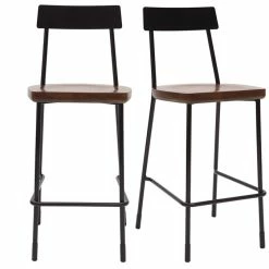 Tabourets De Bar Industriels Métal Et Bois 65 Cm (lot De 2) OUDIN