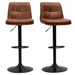Tabourets De Bar Réglables En Polyuréthane Marron Et Métal Noir (lot De 2) ZUCK