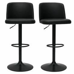 Tabourets De Bar Réglables En Polyuréthane Noir Et Métal Noir (lot De 2) MONTI