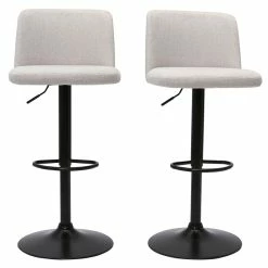 Tabourets De Bar Réglables En Tissu Effet Velours Texturé Beige Et Métal Noir (lot De 2) MONTI