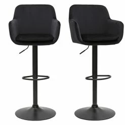 Tabourets De Bar Réglables En Velours Noir Et Métal (lot De 2) AMIKA