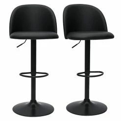 Tabourets De Bar Réglables Polyuréthane Noir Et Métal Noir (lot De 2) CELESTE