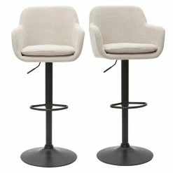 Tabourets De Bar Réglables Tissu Effet Velours Beige Et Métal (lot De 2) AMIKA